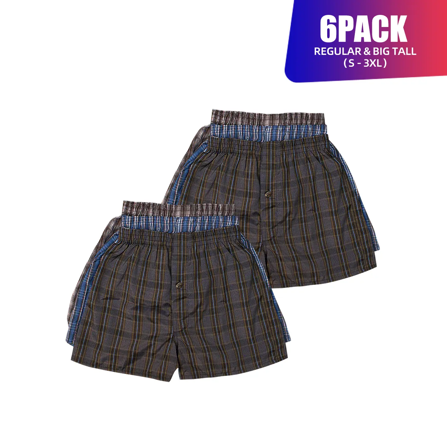 6 Pack Men's Boxer Shorts Random Mixed Color Pack Woven Relaxed Fit Boxers for Men Soft Breathable High quality Underwear with Elastic Waist Menswear