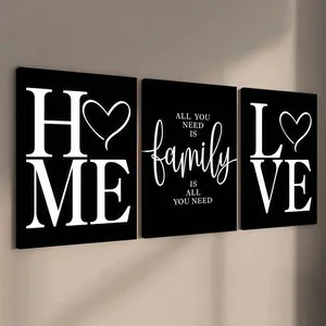 3 Counts Wooden Framed Canvas Painting, Home Family Love Quotes Images, Exquisite Poster, Perfect Living Room Decoration, Modern Art, Artwork, Fashion Family Poster, Wall Art Decoration, Waterproof Art