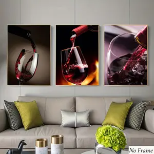 Wine Themed Canvas Poster without Frame, 3 Counts/set Wine Glass Pattern Wall Art, Wall Decor for Home Living Room Bedroom Office