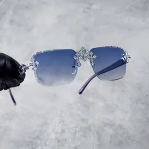 Moissanite Sunglasses Triple Cross Unisex Fashion Stylish Trendy Eyewear UV Protected Blue Lenses 5.5 Inch Frame with FDA Approved Features