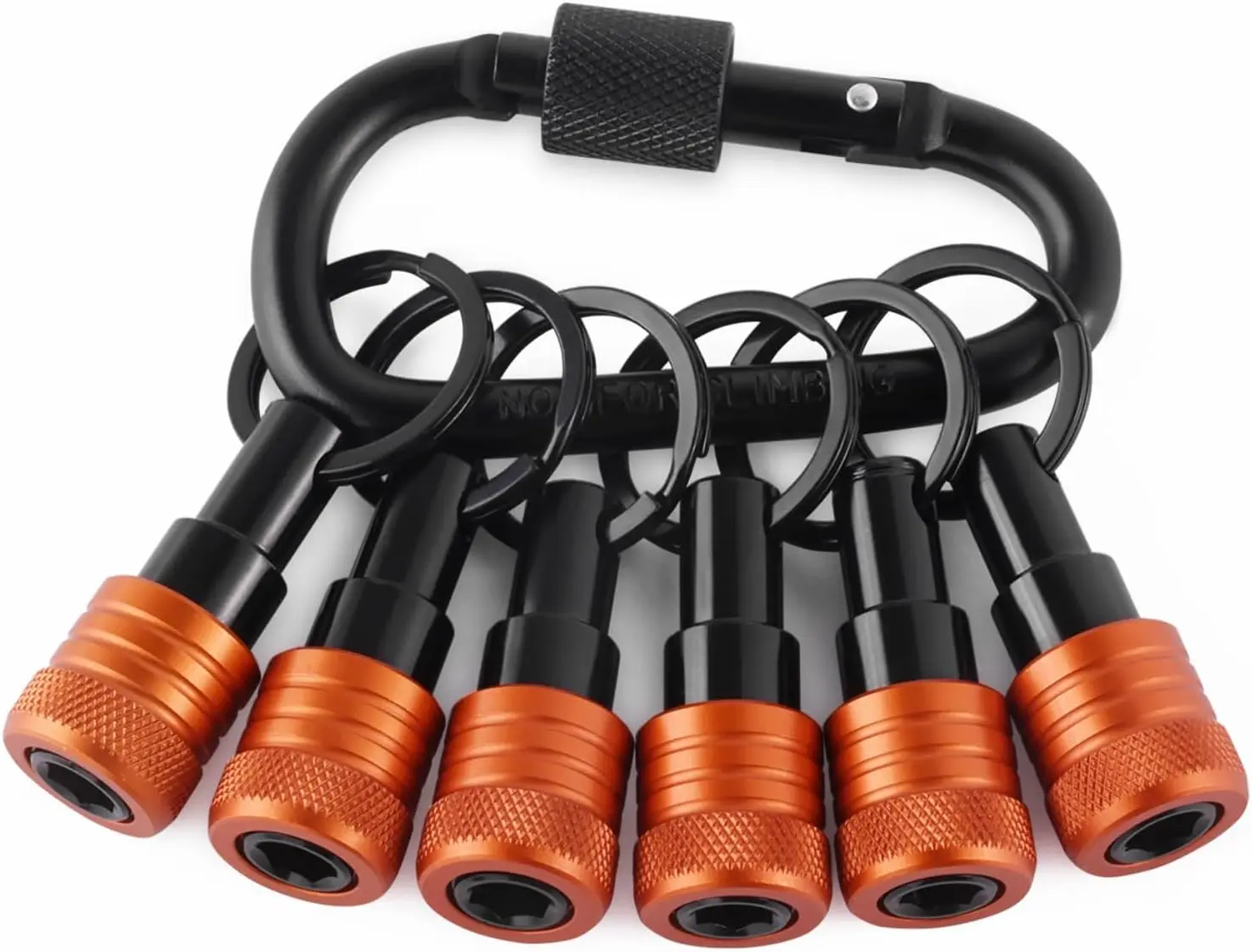 Enhanced Non-Slip Bit Holder Key Chain 6 count, 1/4 Inch Hex Shank Bit Holders, Impact Bits Holder for  & Drill bits, Quick Release Bit Holder w/Black , Cool Gifts for Men, Orange
