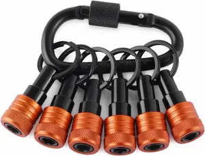 Enhanced Non-Slip Bit Holder Key Chain 6 count, 1/4 Inch Hex Shank Bit Holders, Impact Bits Holder for  & Drill bits, Quick Release Bit Holder w/Black , Cool Gifts for Men, Orange