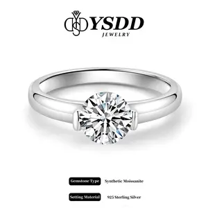 【#669】Classic Bar-set 1CT Solitaire Engagement Ring vvs Synthetic Moissanite Rings in 925 Sterling Silver
