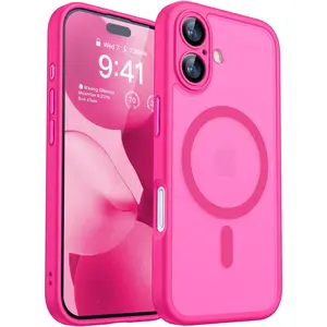 Magnetic for iPhone 17 Case, Upgraded [Full Camera Protection] [Compatible with Magsafe] [Translucent Matte] Shockproof Protective Phone Case for iPhone 17 - Hot Pink