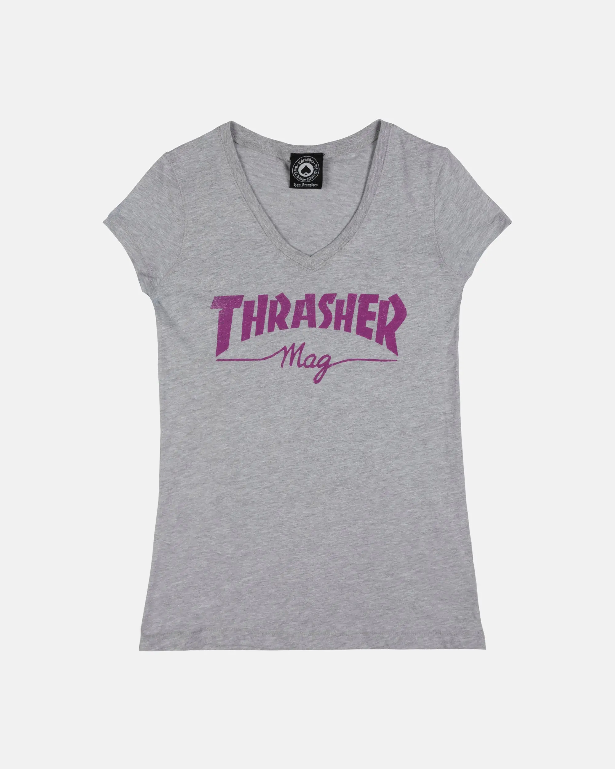THRASHER MAG - WOMENS VNECK TSHIRT - GREY
