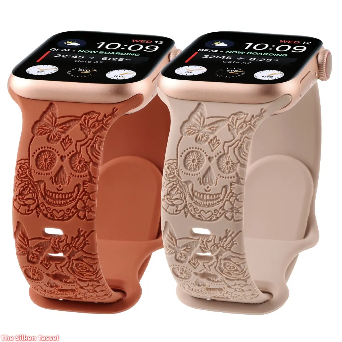 Men's Watch Bands, 2-Pack Skull Engraved Silicone Straps, Breathable Casual Wearable Accessories with Secure Figure-8 Buckle, Men's Accessories, Daily Wear, Casual Daily Wear, 2Pcs, Adds A Stylish Edgy Element tiktokshopbacktoschool, Secure Fit, Comfortab
