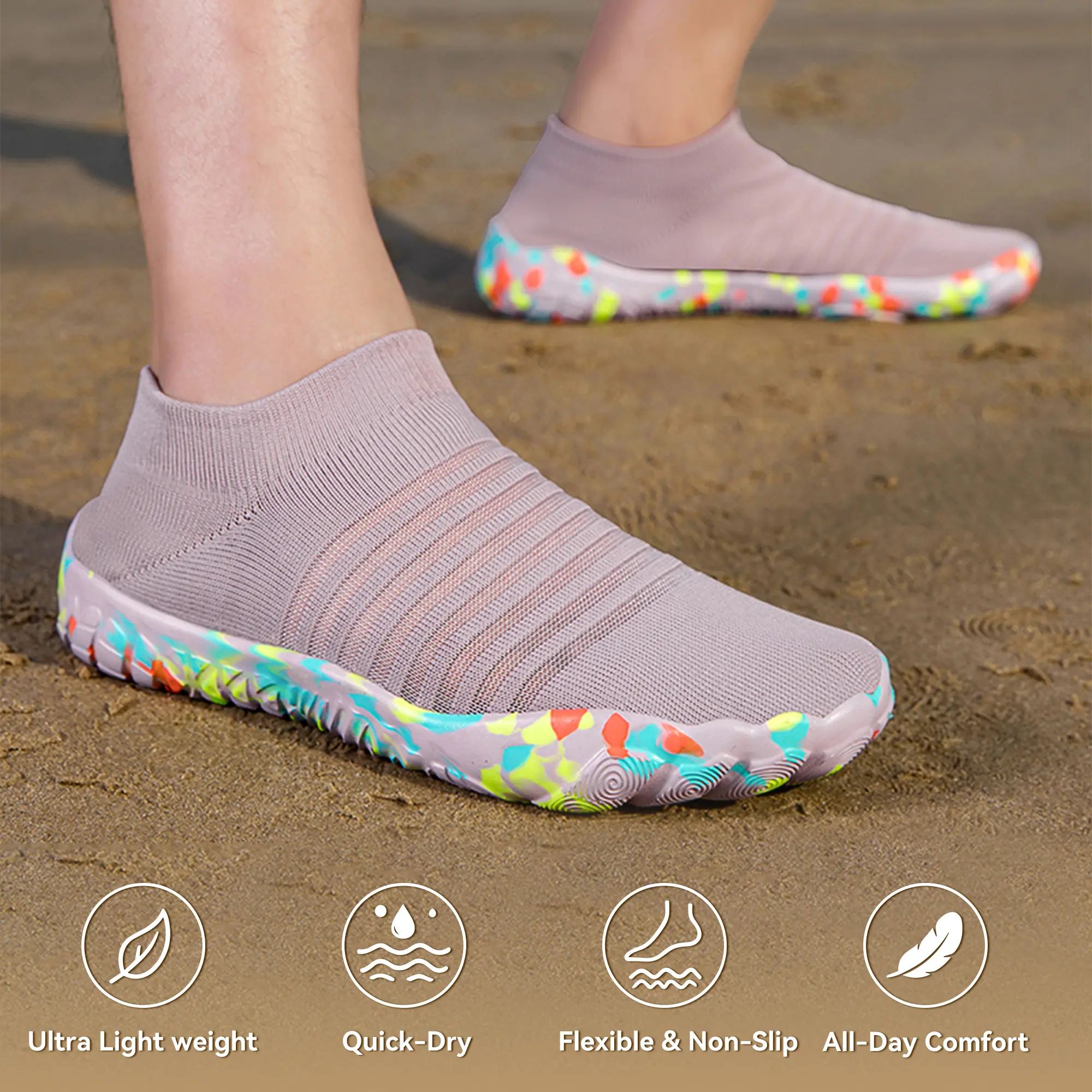 GEMYSE Women's Water Shoes & Men's Water Sports Footwear, Nylon Barefoot Lightweight Quick-Dry Aqua Socks with Holes, Elastic Openings Non-Slip Boating Footwear for Beach, Pool, Efficient Drainage