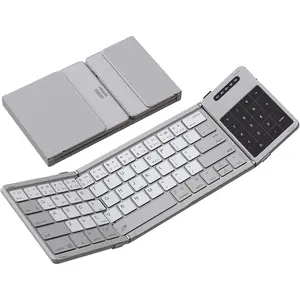 Pocket Foldable  Keyboard with Touchpad Number Pad for Trip Travel Meeting for Tablets Fold Phone Laptop PC, Full Size (Small)  Folding Keyboard (Grey)