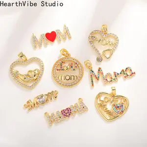 HearthVibe Studio "Mom" Copper Pendant - Mother's Day-Themed Letter & Heart Charms for Necklaces Bracelets Earrings and Jewelry Accessories