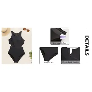 Women One Piece Swimsuits Tummy Control Cutout Bathing Suit for Teen Girls Zip Up Monokini