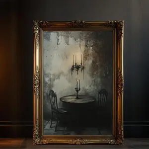Dark Academia Art Printable, Mysterious Vintage Wall Art, Gothic Candlelit Scene, Haunted Mansion Decor, Moody Rustic Style Poster, Unframe
