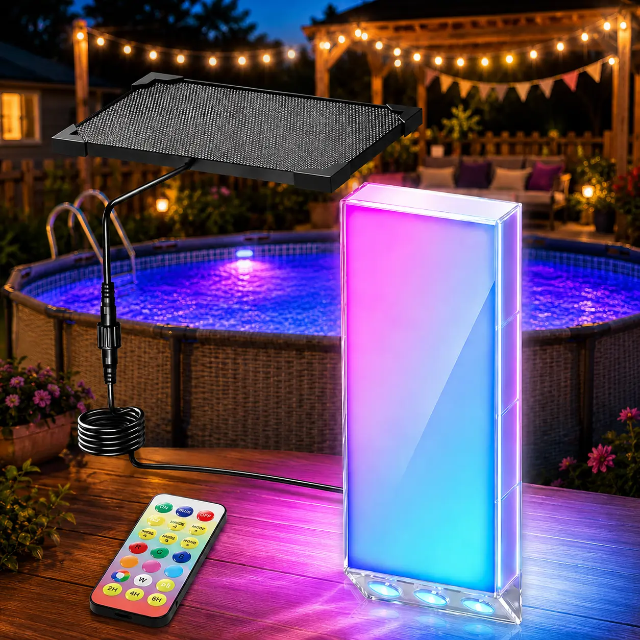 Solar Pool Lights, RGB Color Changing Underwater Pool Lights with Remote Control & Timer, IP68 Waterproof Swimming Pool Lights for In-Ground & Above Ground Pools, Solar Powered Pool Decor for Backyard & Garden