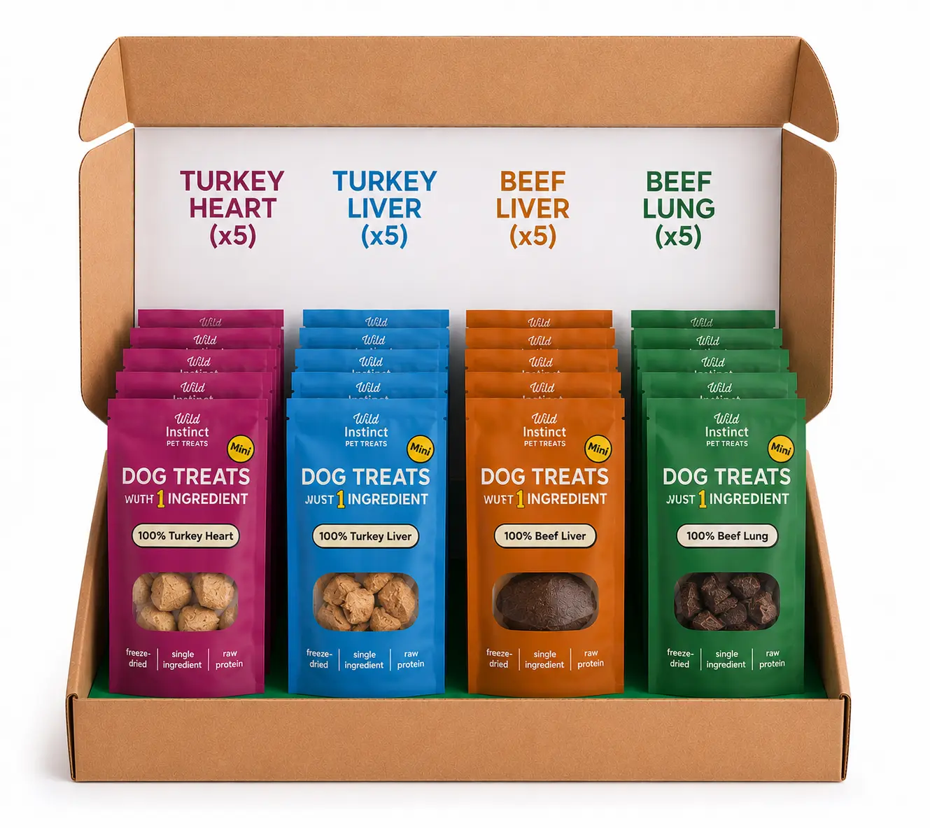 Wild Instinct Freeze-Dried Minis Dog Treats - Single-Ingredient, All-Natural, Portable Snacks in Resealable Freshness-Locking Pouch for Training or Travel