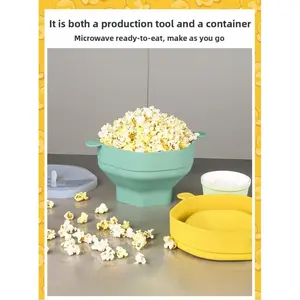 Premium Silicone Microwave Popcorn Popper, 64oz Collapsible Popcorn Bowl with Lid, Easy to Clean & Store, Perfect for Family Movie Nights