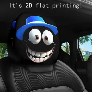 Funny Big-Eyed Grinning Cartoon Print Car Seat Headrest Covers, Universal Fit for Long Road Trips & Daily Commutes, Halloween Christmas Decor