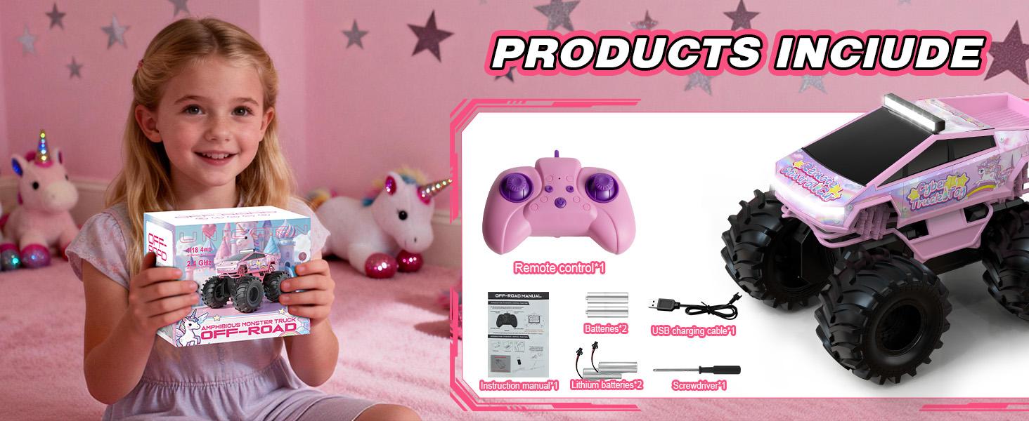 1:18 Pink Unicorn Amphibious RC Car for Girls, 2.4GHz Waterproof 4WD Off-Road Drift Stunt Remote Control Car with LED Lights, Birthday Christmas Gift Age 6+ 1:18 Pink Unicorn Amphibious RC Car for Girls, 2.4GHz Waterproof 4WD Off-Road Drift Stunt Remote Control Car with LED Lights, Birthday Christmas Gift Age 6+