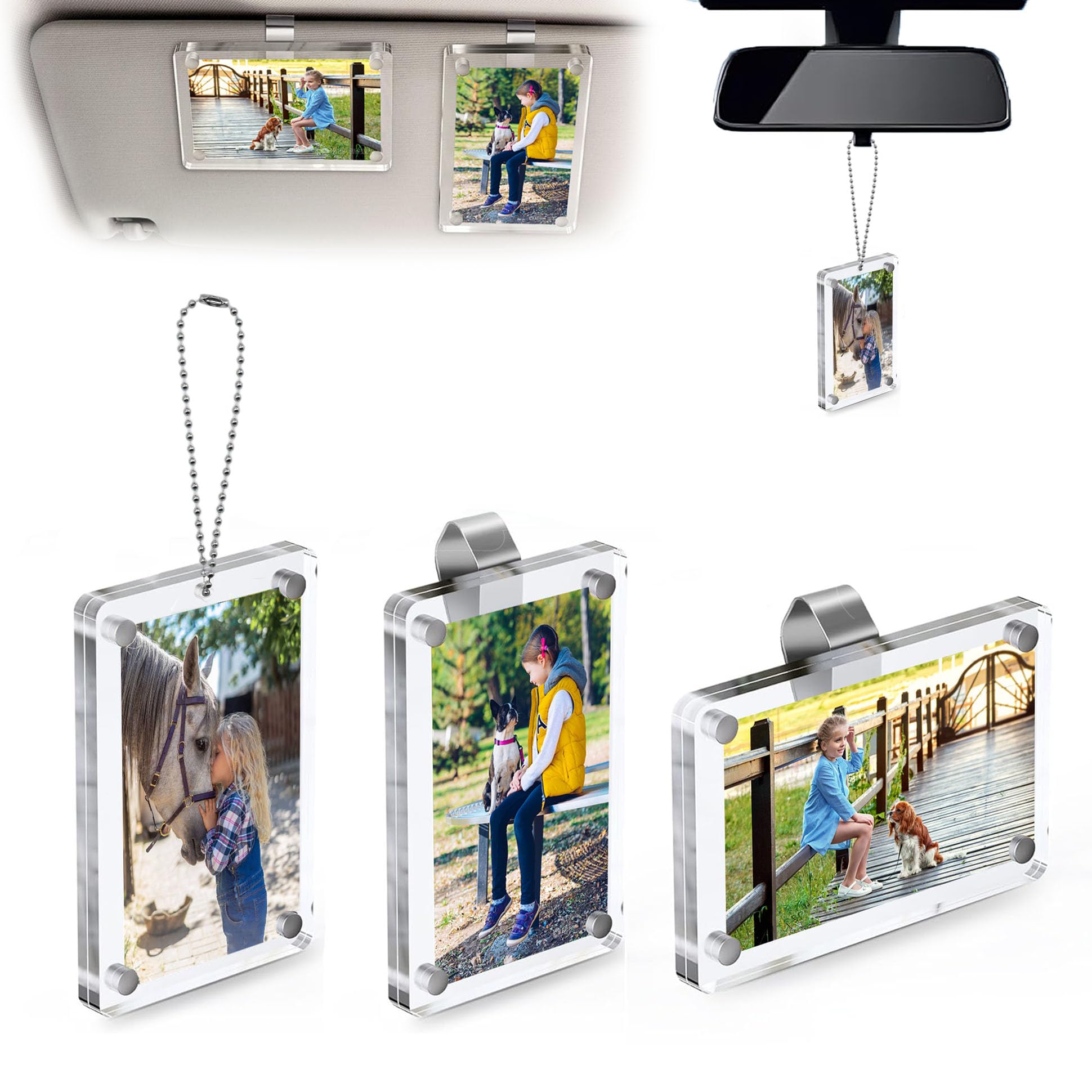 【Father's Day Gift】  Joytutus 2-Pack Magnetic Car Sun Visor Photo Clips Clear Acrylic Display Frames for Personalized Family Pet Photos Easy to Clip Driver Gift