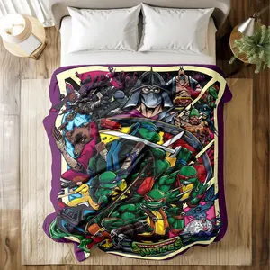 "Teenage Mutant Ninja Turtles" printed blanket with dynamic comic-style scenes. Ultra-soft, durable, quick-dry, machine washable. Multiple sizes for bed, sofa, travel, camping, or office naps. Flannel Throw Blanket