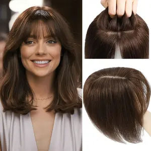 Hot Sell NEW Natural-Looking Human Hair Topper with Bangs for Women - 3.15x4.72inch Clip-In Hairpiece, Straight Brown Hair Extensions, Volumizing & Styling Hair Accessory for All Ethnicities, Hair Accessories