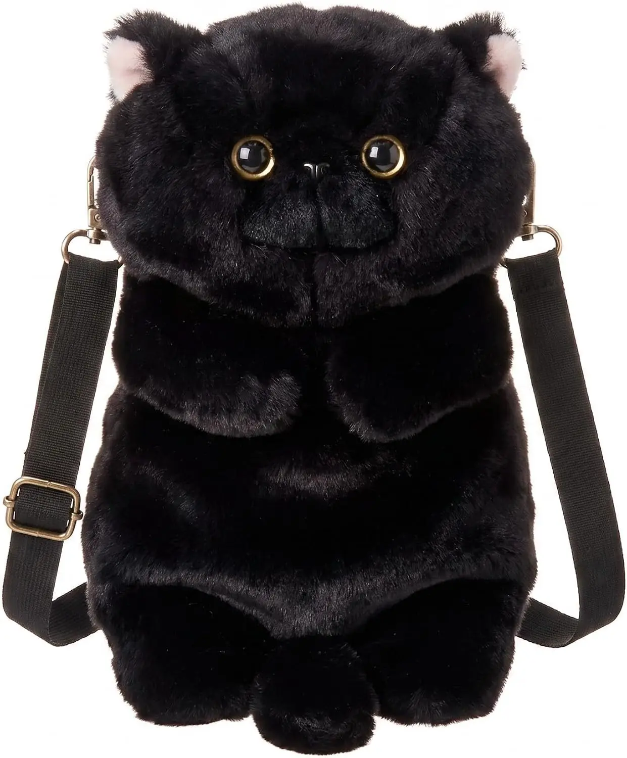 Black Fluffy Cat Plush Crossbody Bag Cute Fashion Gift for Women HUIJUFU