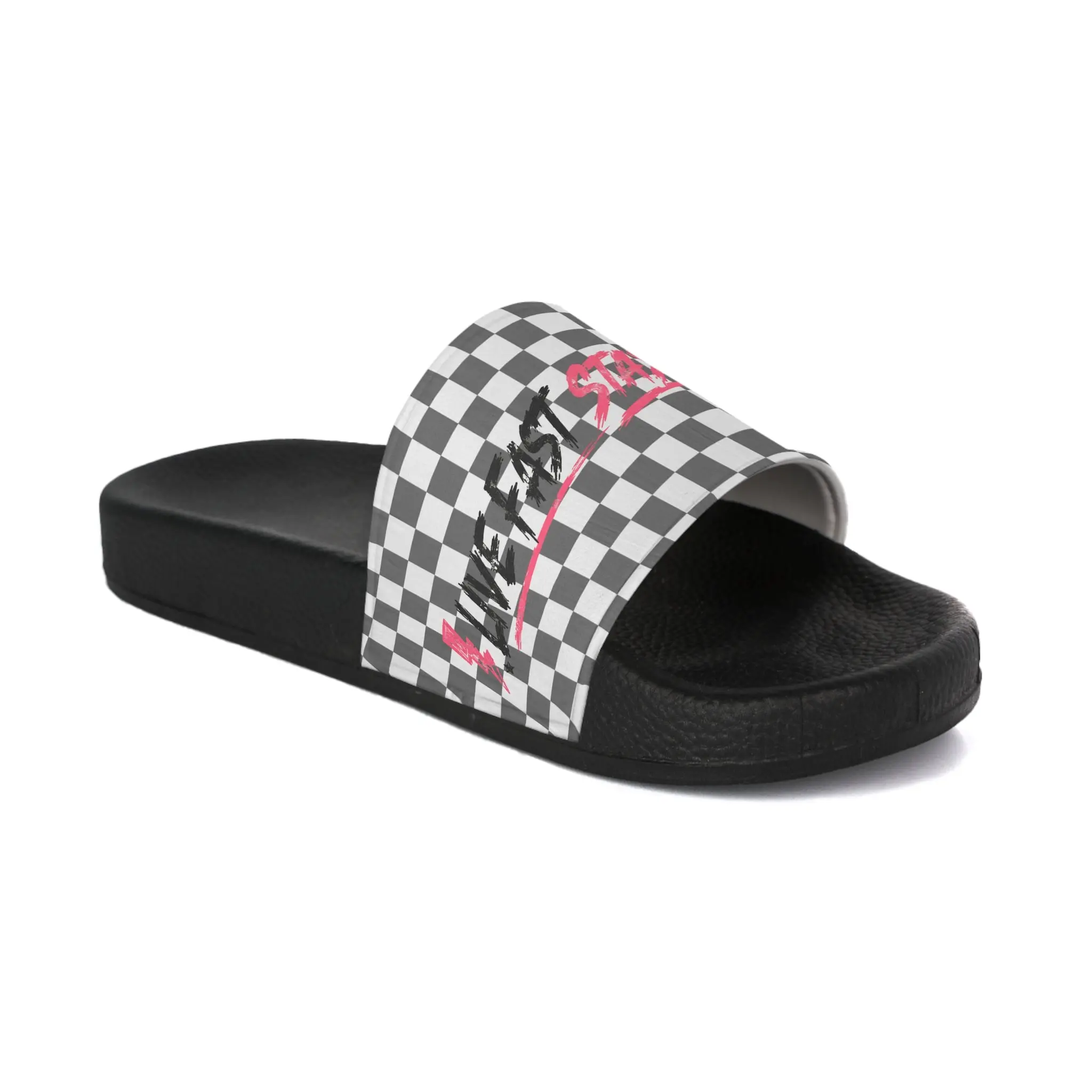 Women's Checkered 'Just Vibin' Slide Sandals, Sandals for Women, Women's Sandals