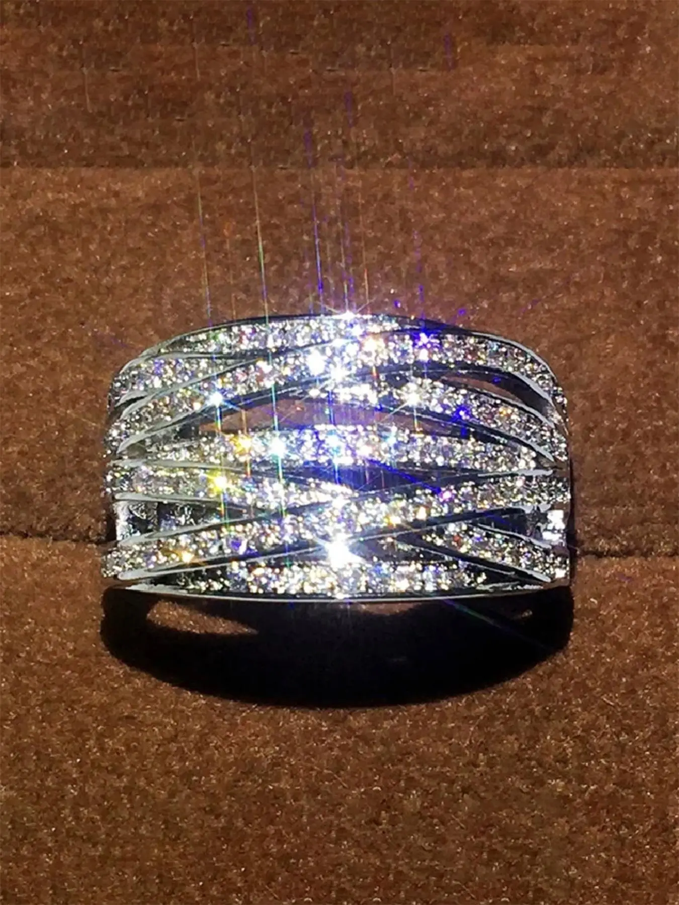 Women's Elegant Rhinestone Decor Wide Promise Ring, Exquisite Trendy Engagement Ring, Chic Gorgeous Jewelry As Gift for Girlfriend, Gifts for Her