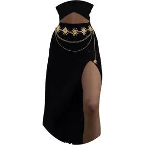 Waist Chain Belt Multilayer Gold Silver Sun Moon Chain Belt for Women Dress Body Belly Chain Metal Waist Chain