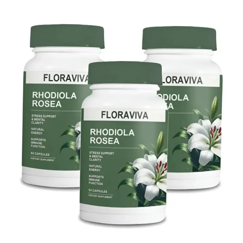 Floraviva Natural Rhodiola Rosea Wellness Capsules - 500mg Dietary, Gluten-Free Adaptogen Supplement for Stress Support, Mental Focus (60 Capsules)