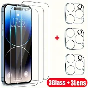 Full Screen Protection with 6 in 1 Tempered Glass for iPhone 17/16/15/14/13/12/11 Pro Max Pro Plus Mini iPhone 16 15 14 11 12 13 Mini 14 Pro Max