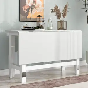 Farmhouse Wood Extendable Dining Table with Drop Leaf for Small Places, White, Multi-Purpose Table for Writing, Dining, and Workstation, Suitable for Office and Home Office Use