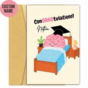 Personalized Funny Graduation Card – “ConGRADulations: Brain Rest Mode” Custom Name