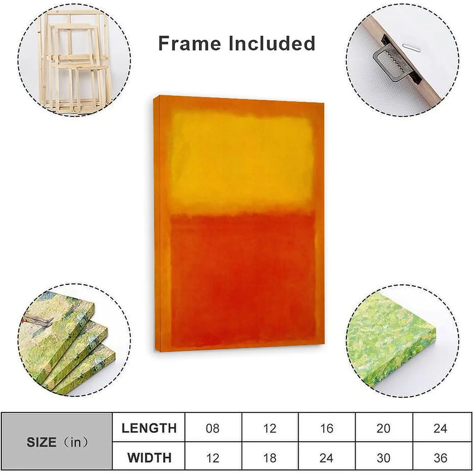 Artist Mark Rothko Abstract Colors Art Poster - Framed/Unframed Frame-Style Canvas Print, 08x12/12x18 Multi-Size Wall Decoration for Bedroom, Living Room Home Decor