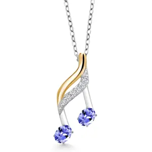 Gem Stone King 16th Sixteenth Music Note Symbol Necklace | 925 Silver and 10K Yellow Gold | Gemstone Birthstone and Lab Grown Diamond | Jewelry Gift Pendant Necklace for Women By Keren Hanan