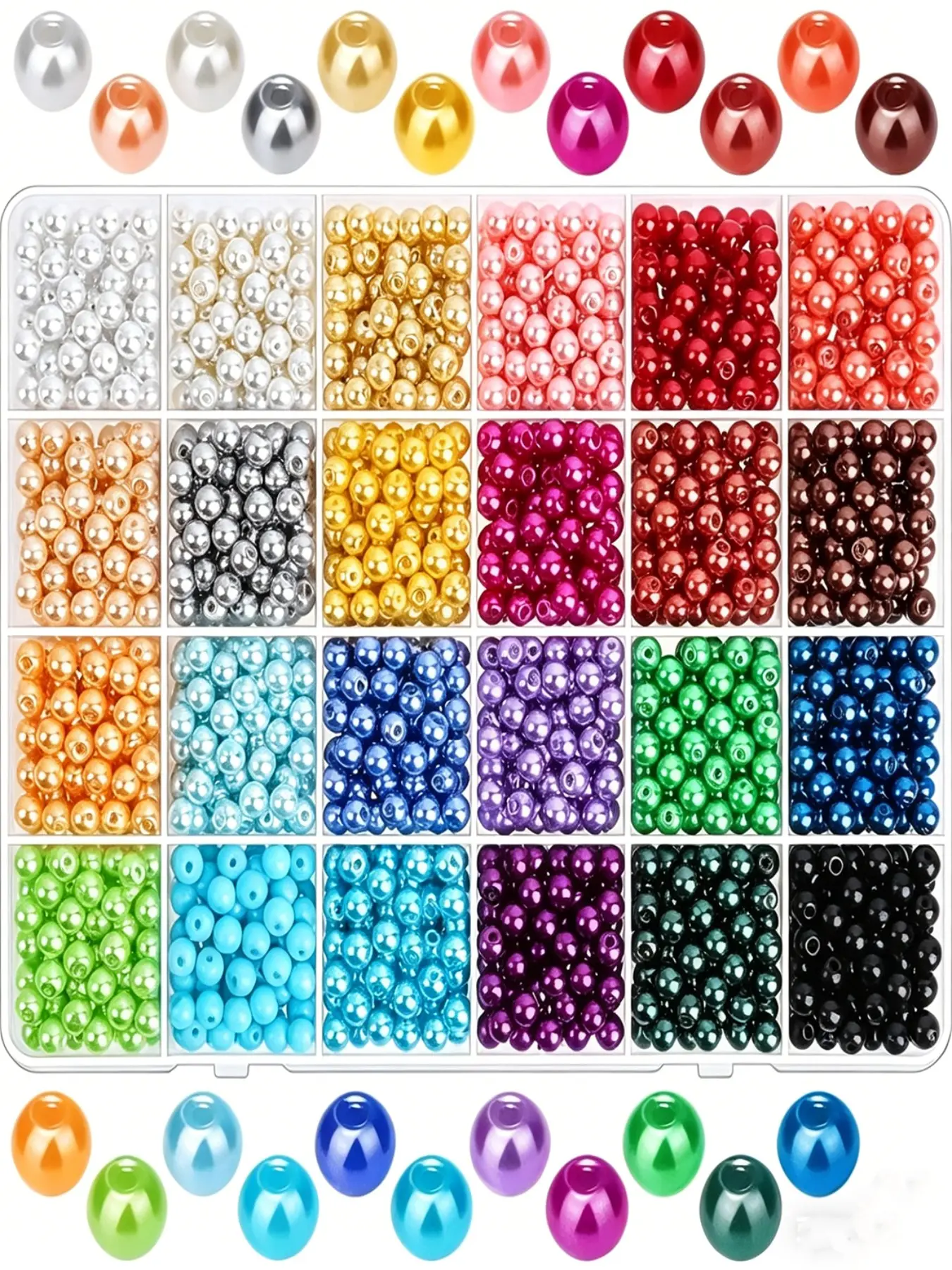 2400pcs 6mm Acrylic Pearl Kit, 24 Colors DIY Bracelet Necklace Making Materials, Jewelry Making Supplies, Acrylic Beads, Ideal for Beginners and Jewelry Enthusiasts