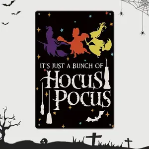 Halloween Decor Hocus Pocus Decor Vintage Metal Signs, Halloween Decor Indoor Hocus Pocus Signs 12x8 inches Retro Halloween Signs Wall Decor Easy Hanging for Door, Kitchen, Home, Porches