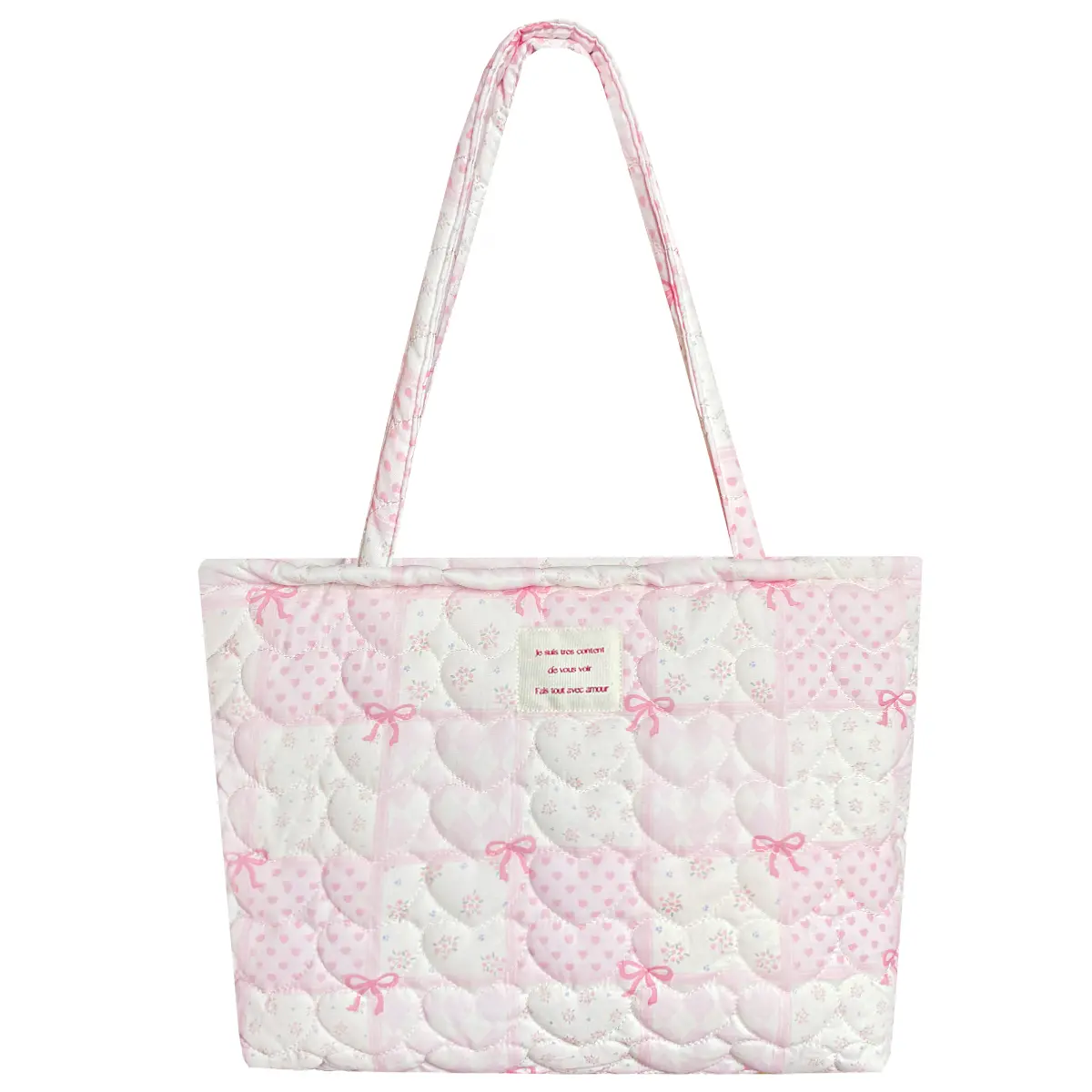 Small Floral Quilted Tote Bag with Zipper Closure for Women Girls