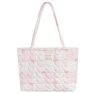 Small Floral Quilted Tote Bag with Zipper Closure for Women Girls Small Floral Quilted Tote Bag with Zipper Closure for Women Girls