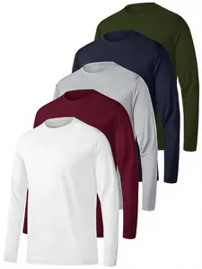 Men's Long Sleeve T-Shirt Set, Casual Knitted Polyester Top, Moisture-Wicking Breathable, All-Season Basic, Flag Print, Loose Fit