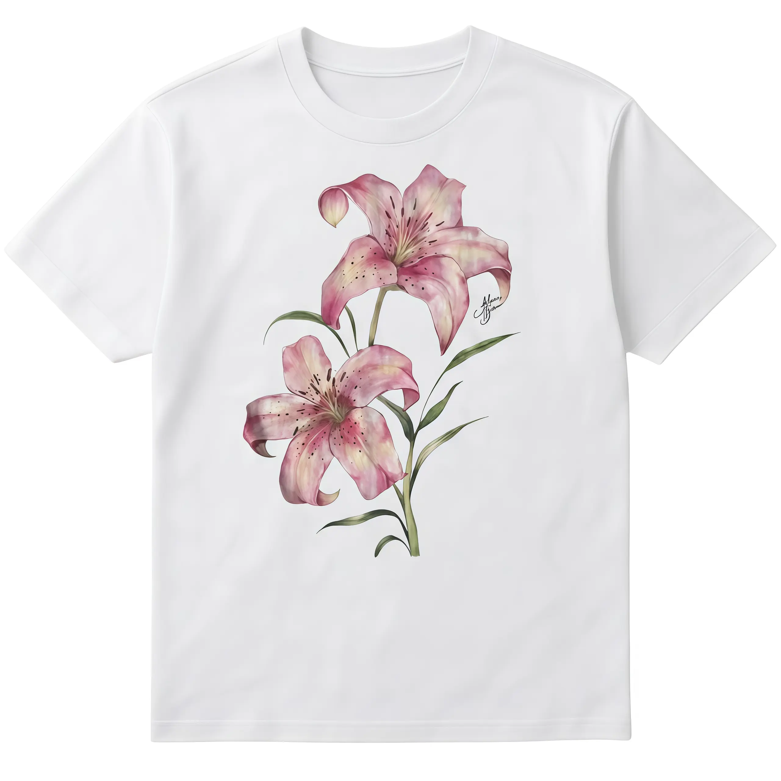 Men's and Women's T-shirt, Vintage Style Pink Lily Floral Graphic Tee, Unisex shirt, Gift Tshirts, Y2k Unisex Graphic Tees Casual Cotton Menswear Crewneck Print Top Womenswear Streetwear Tshirt