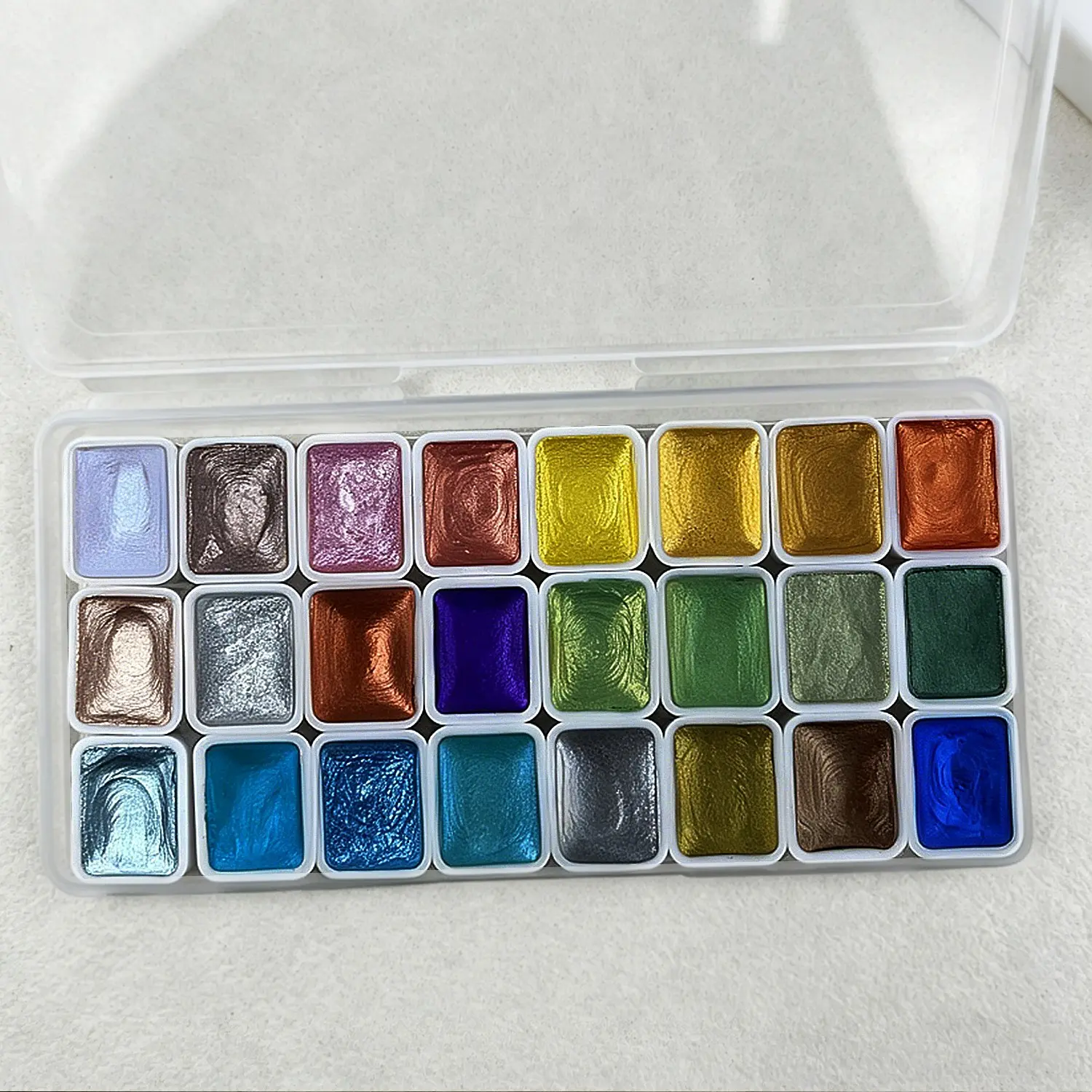24 Shimmer Pearl Metallic Watercolor Pans Set, High Concentration Pigment Art Paint Palette, Portable Outdoor Travel Artist Kit, Art Painting Supplies