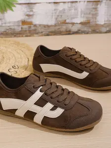 New Women's Vintage Colorblock German Training Shoes, Rubber Sole Casual Sneakers, Suede Leather Sports Shoes, Multi-Color Commuter Almond Flats, Stylish Sneaker