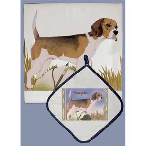 Pipsqueak Productions  Beagle Dish Towel And Pot Holder Set