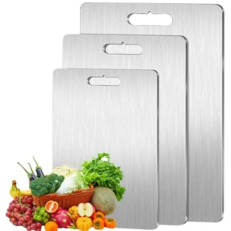 Stainless Steel Double Sided Chopping Board, 1 Count Modern Cutting Food Board, Kitchen Gadgets Chopping Board for Meat & Vegetable, Kitchen Cooking A