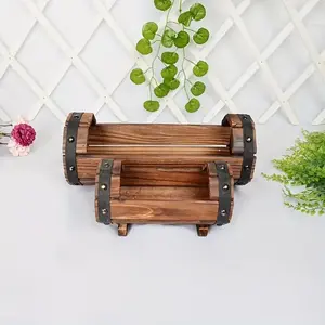 Wooden Barrel Design Flower Pot, Vintage Flower Pot, Indoor and Outdoor Plant Flower Decoration, Outdoor Planters, Multi-functional Decorative Wooden Flower Pot