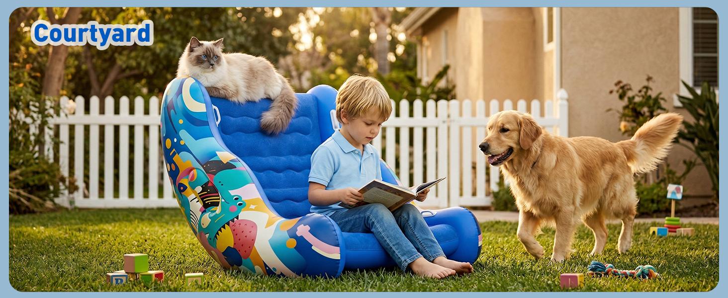 Crakrora Rocking Sensory Chair for Kids Baby Inflatable Air Cloud Rocker Sofa for Autism ADHD Toddlers 3-8 Years Gifts Premium PVC Leak-Proof Portable Inflation Self-Soothing Motor Skills Training