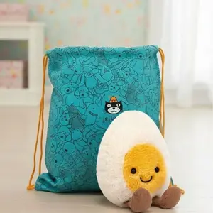 Jellycat Small Boiled Egg Plush Keychain & Blue Vibe Bag Set | Cute Smiley Face Mini Soft Toy Bag Charm Keychain for Backpack