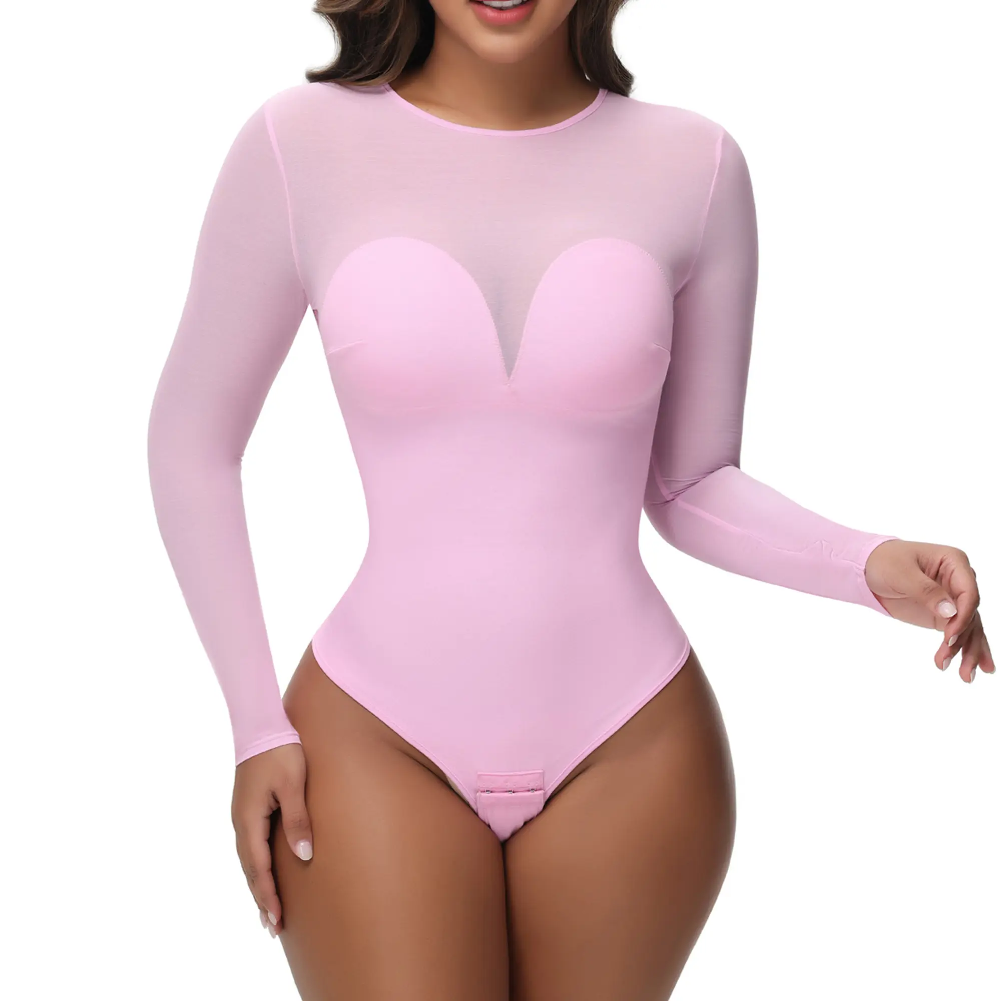 SHAPSHE Women's Long Sleeve Nylon Shapewear Bodysuit - Corset Detail, Body Contouring, Abdominal Control, Women Shapewear for Going-Out Wear, Shapewear For Women