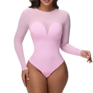 SHAPSHE Long Sleeve Bodysuits Womens Tummy Control Mesh Shapewear Corset Going Out Tops Fall Outfits Womenswear