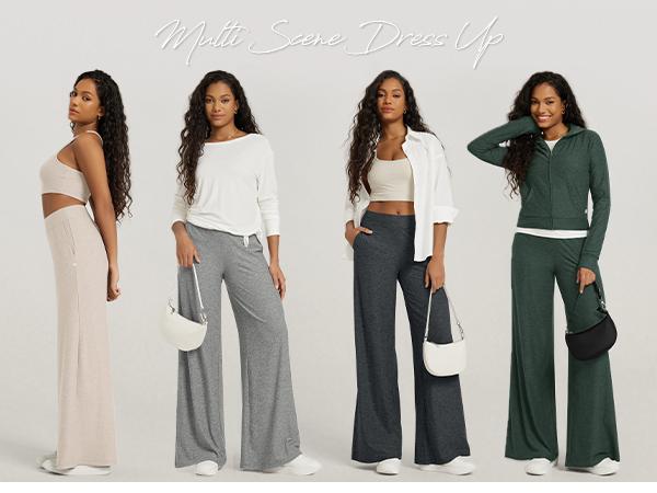 ODODOS Women's Extra Wide Leg Pants - Ultra Soft odSTRATUM Tech Casual Relaxed Lounge Pants with Pockets - 29" Inseam