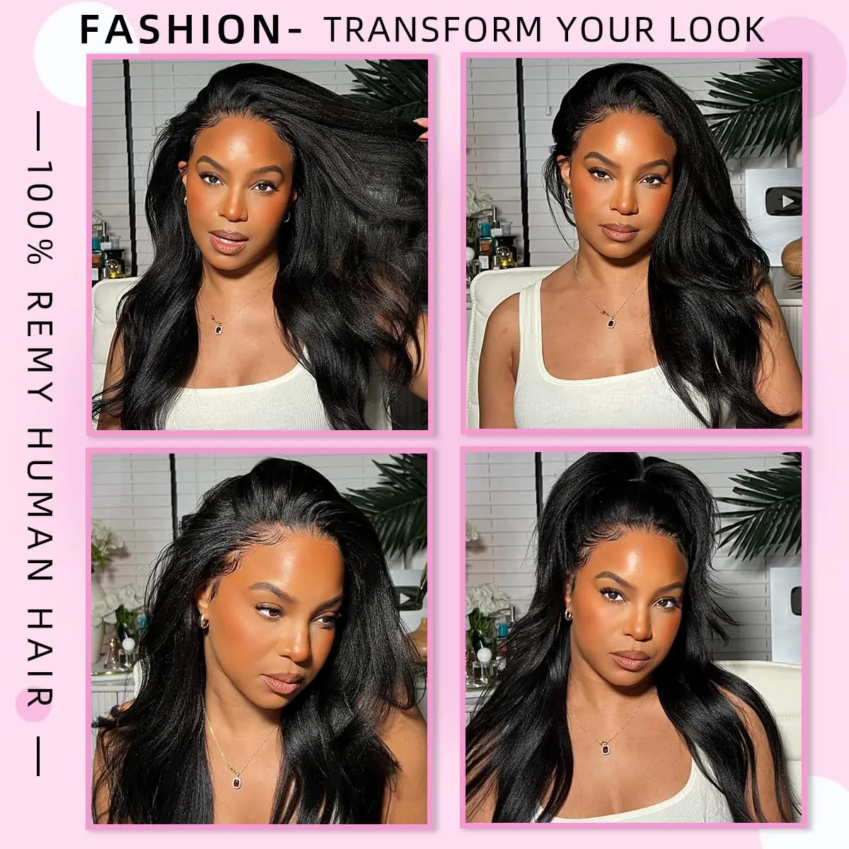 13x6 Kinky Straight Wig 250% Density Drawstring Lace Front Human Hair Pre Pre Plucked 13x6 Lace Front Wigs Kinky Straight Human Hair  main image 2